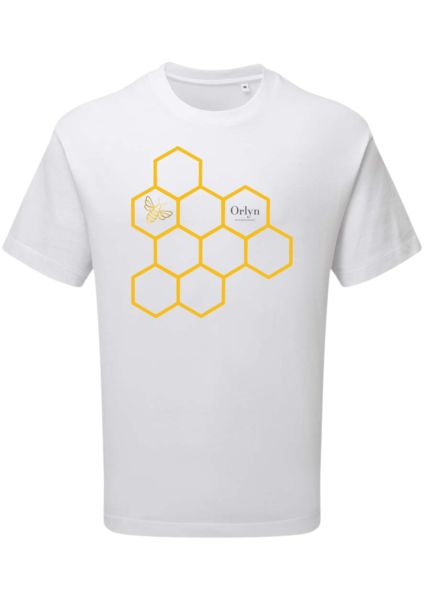 Short sleeve t shirt with bee and hexagonal pattern