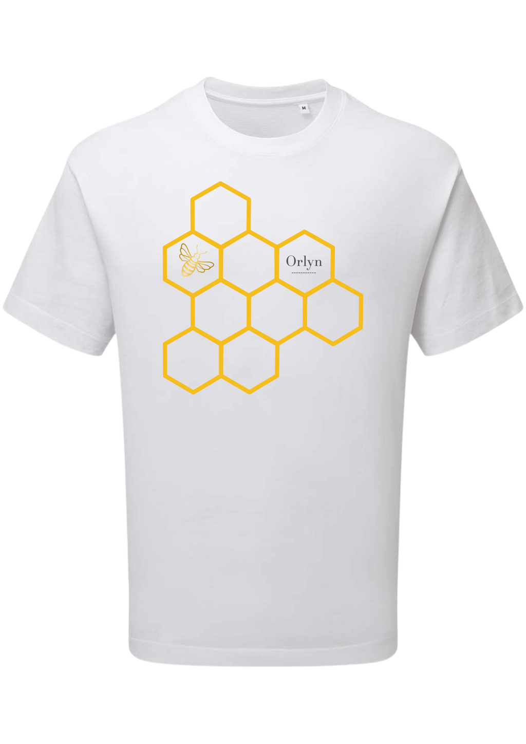 Short sleeve t shirt with bee and hexagonal pattern