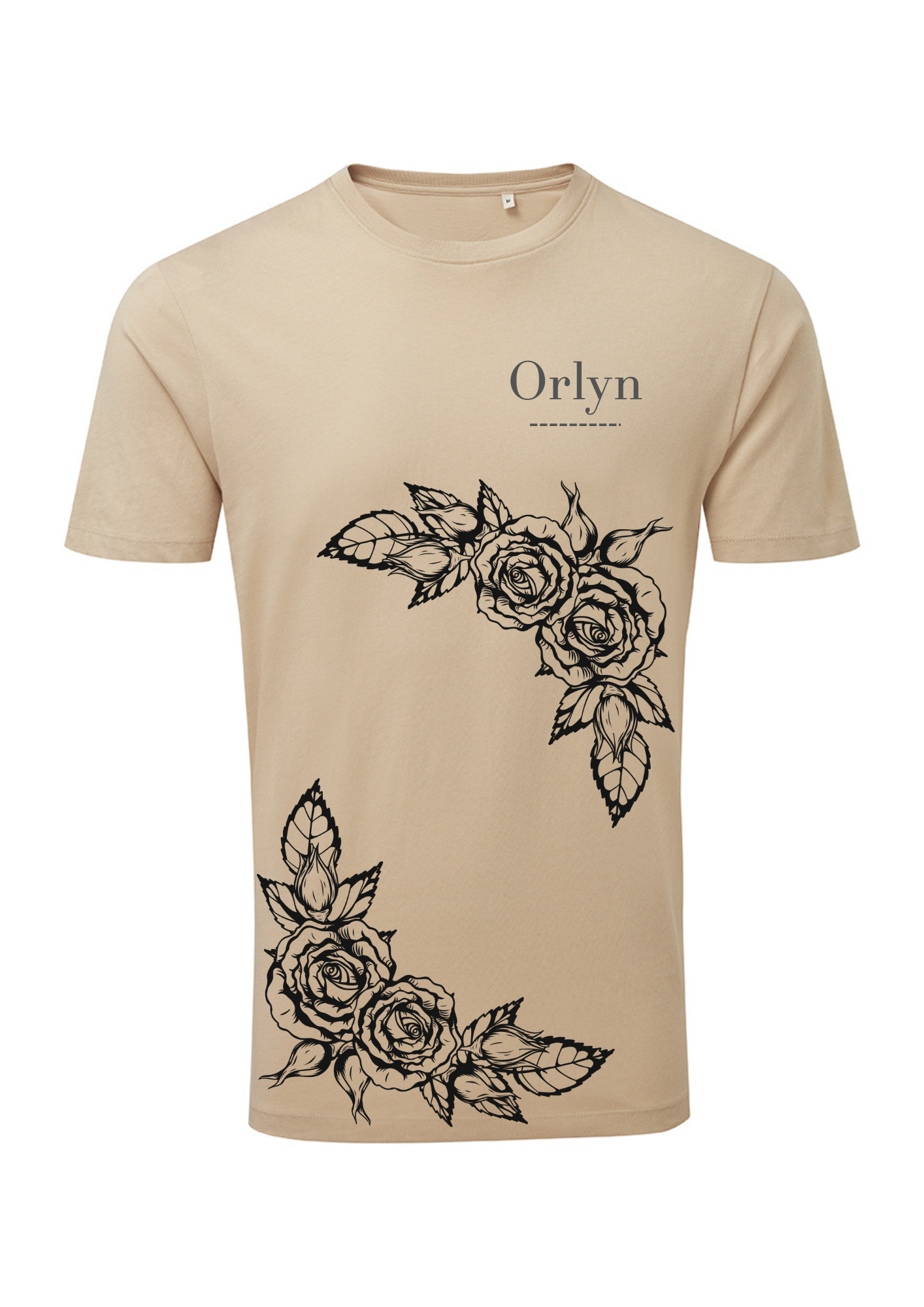 Short sleeve t shirt in  Dessert sand with  Rose design